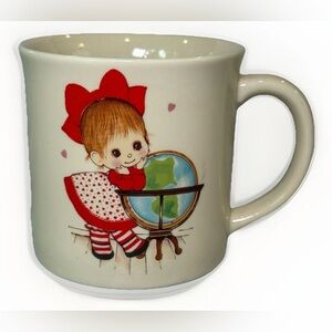 Vintage Otagiri Japan Ceramic Mug Cute Globe Girl Hearts Gibson Greeting Cup
